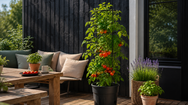 Tomatt�rn med selvvanding � dyrk flere tomater p� altan, terrasse og i haven